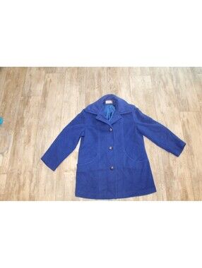Herman Kay Petite 8 Blue Wool Blend Button Front Coat